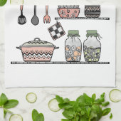 Boho Chic Bauernhaus Dekoration Korallen Pink Grün Geschirrtuch (Gefaltet)