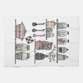 Boho Chic Bauernhaus Dekoration Korallen Pink Grün Geschirrtuch (Horizontal)