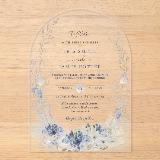 Boho Chic Beach Destination Hampton Wedding Arch Acryleinladungen (Vorderseite)