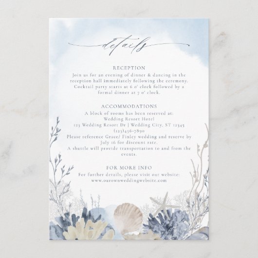 Boho Chic Beach Destination Wedding Details Begleitkarte (Vorderseite)