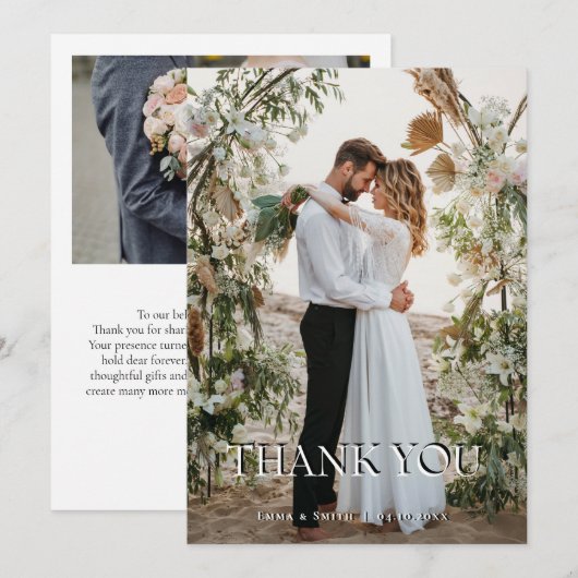 Boho Chic Beach Wedding Thank You Card with Floral Dankeskarte (Vorne/Hinten)