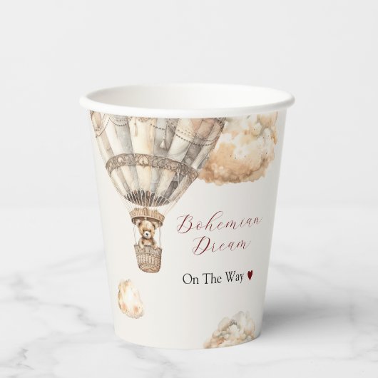 Boho Chic Bear Air Ballon Babydusche Papiertasse Pappbecher (Vorderseite)