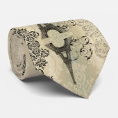 Boho Chic beige Damask Paris Eiffel Tower Krawatte (Gerollt)