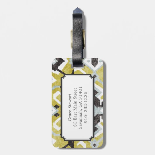 Boho chic black and gelb ikat tribal pattern gepäckanhänger (Rückseite vertikal)