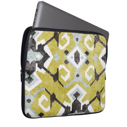 Boho chic black and gelb ikat tribal pattern laptopschutzhülle (Vorne Rechts)