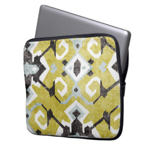 Boho chic black and gelb ikat tribal pattern laptopschutzhülle