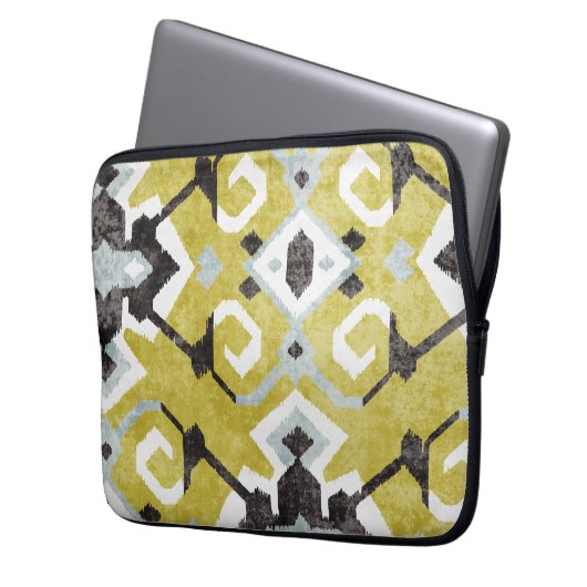 Boho chic black and gelb ikat tribal pattern laptopschutzhülle (Vorderseite Links)
