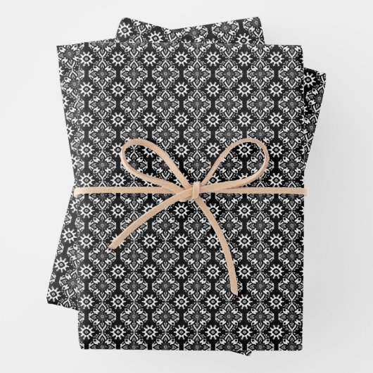 Boho Chic Black and White Floral Pattern Geschenkpapier Set (Beispiel)