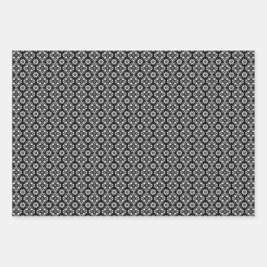 Boho Chic Black and White Floral Pattern Geschenkpapier Set (Vorderseite)