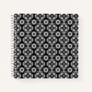 Boho Chic Black and White Floral Pattern Notizblock