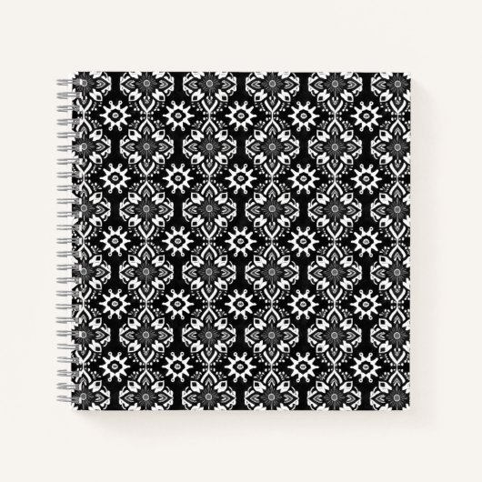 Boho Chic Black and White Floral Pattern Notizblock (Vorderseite)