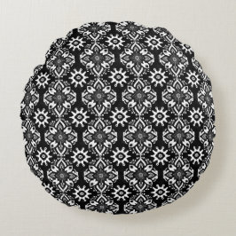 Boho Chic Black and White Floral Pattern Rundes Kissen