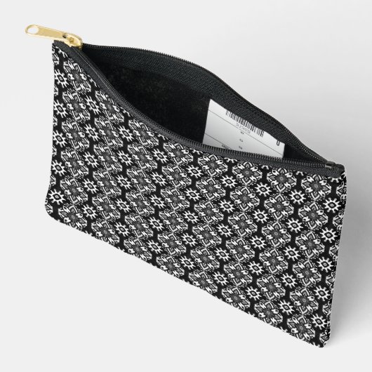 Boho Chic Black and White Floral Pattern Zubehörtasche (Offen)