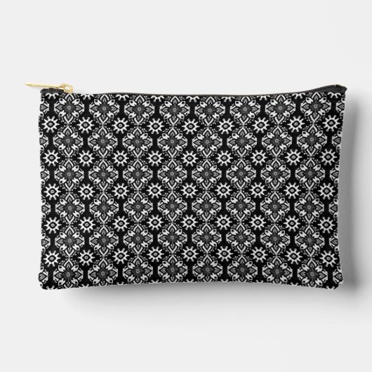 Boho Chic Black and White Floral Pattern Zubehörtasche (Vorderseite)