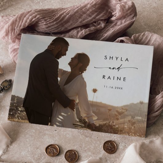 Boho Chic Black and White Foto Wedding Guest Book Gästebuch