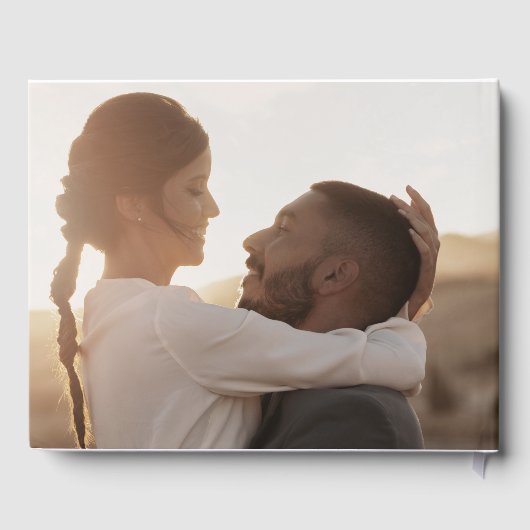 Boho Chic Black and White Foto Wedding Guest Book Gästebuch (Rückseite)