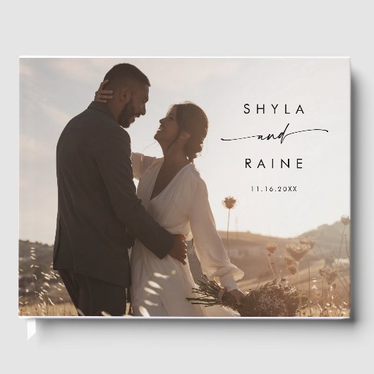 Boho Chic Black and White Foto Wedding Guest Book Gästebuch (Vorderseite)