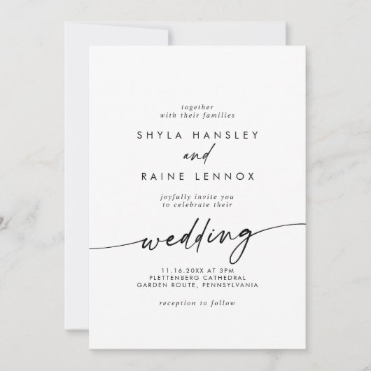 Boho Chic Black and White Front and Back Wedding Einladung (Vorderseite)