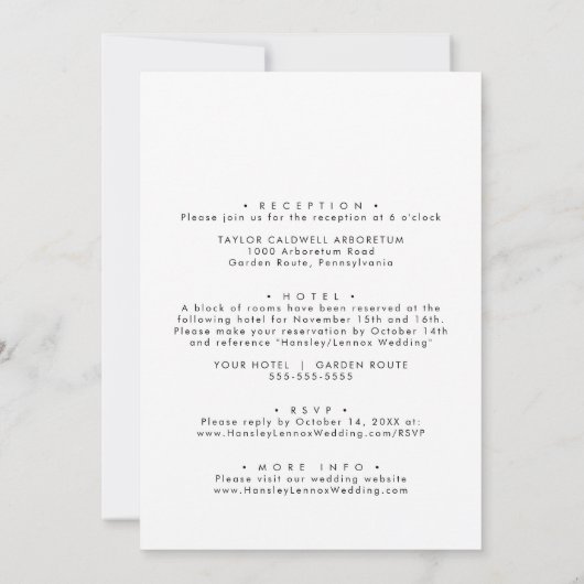 Boho Chic Black and White Front and Back Wedding Einladung (Rückseite)