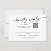 Boho Chic Black and White Mail In und QR Code RSVP Karte (Vorderseite)