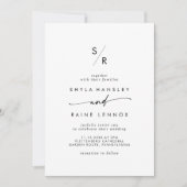 Boho Chic Black and White Monogram Wedding Einladung (Vorderseite)