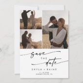 Boho Chic Black and White Multi Foto QR Code Save The Date (Vorderseite)