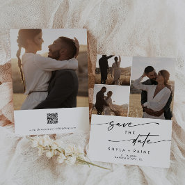 Boho Chic Black and White Multi Foto QR Code Save The Date