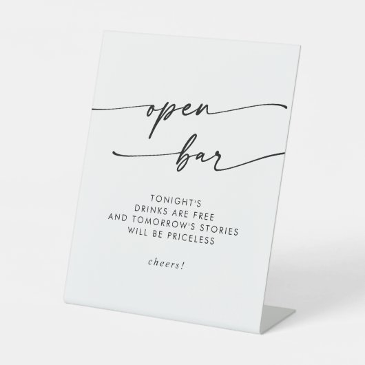 Boho Chic Black and White Open Bar Wedding Sockelschild (Vorderseite)