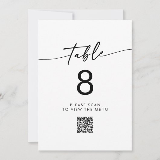 Boho Chic Black and White QR Code Tischnummern (Vorderseite)