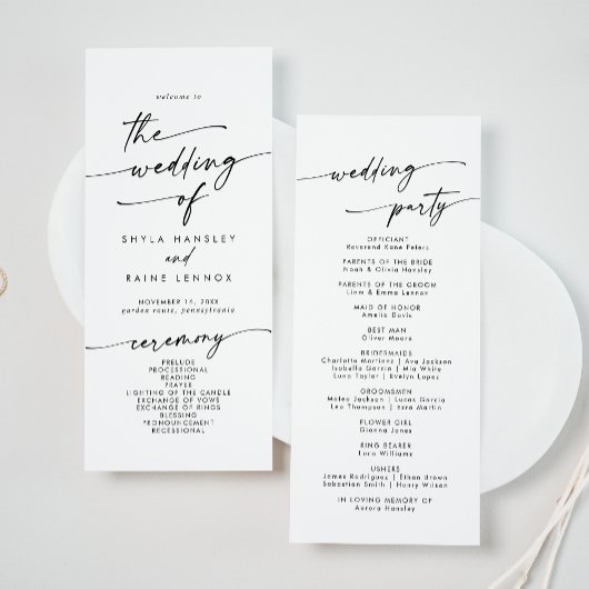 Boho Chic Black and White Tea Length Wedding Programm