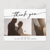 Boho Chic Black and White Wedding Foto Vielen Dank Postkarte (Vorderseite)