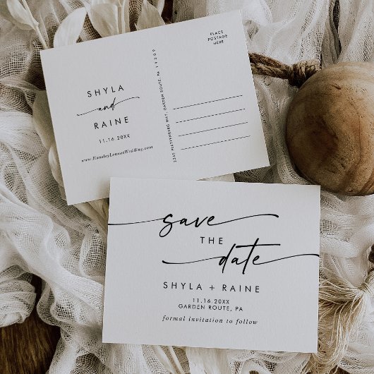 Boho Chic Black and White Wedding Save the Date Einladungspostkarte