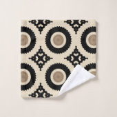 Boho Chic Black & Beige Geometric Pattern Badhandtuch Set (Waschlappen)