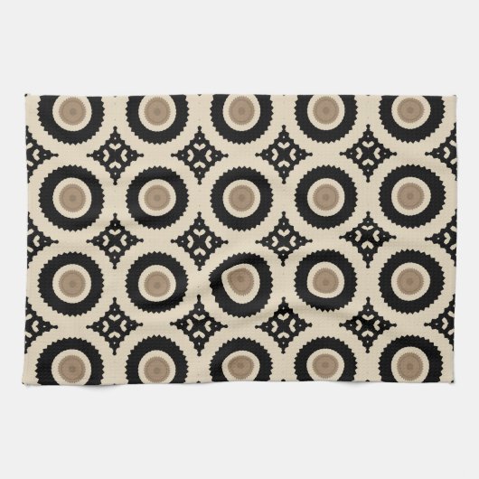 Boho Chic Black & Beige Geometric Pattern Geschirrtuch (Horizontal)