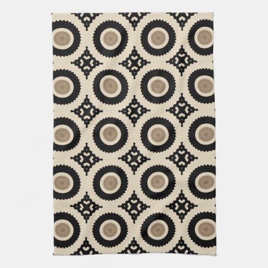 Boho Chic Black & Beige Geometric Pattern Geschirrtuch (Vertikal)
