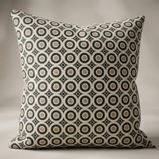 Boho Chic Black & Beige Geometric Pattern Stoff