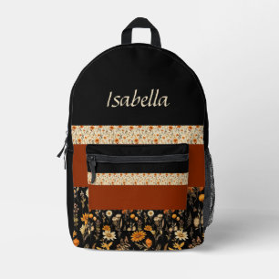 Boho-chic Black Orange Rust Backpack Bedruckter Rucksack