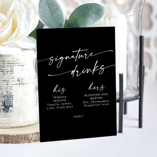 Boho Chic Black Wedding Signature Drinks Acrylschild