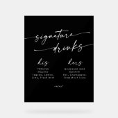 Boho Chic Black Wedding Signature Drinks Acrylschild (Vorderseite)
