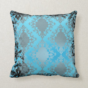 Boho Chic Blaues und schwarzes Vintage-Zierkissen Kissen