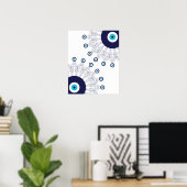 Boho Chic Blue Evil Eye Lucky Mandala Pattern Poster (Heimbüro)