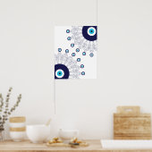 Boho Chic Blue Evil Eye Lucky Mandala Pattern Poster (Küche)