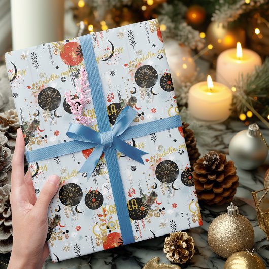 Boho Chic Blue und Red Gift Wrap Geschenkpapier
