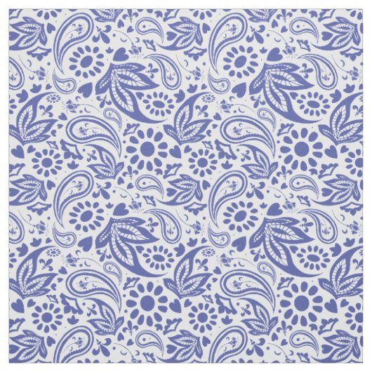Boho chic Blue White Paisley und Blume Muster Stoff (Muster)