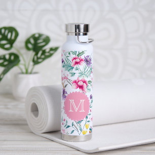 Boho Chic Blume & Butterfliegen Mit Monogramm Trinkflasche