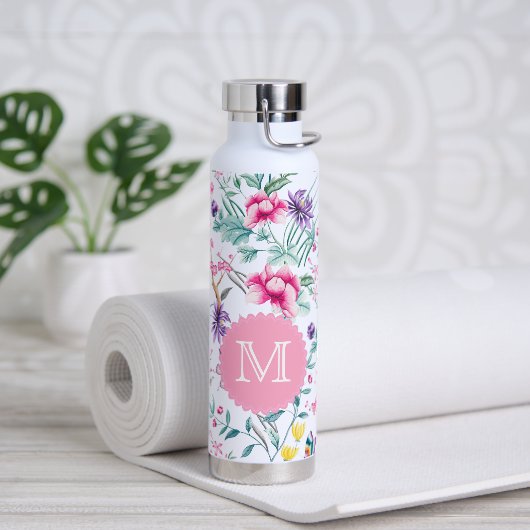Boho Chic Blume & Butterfliegen Mit Monogramm Trinkflasche (Yoga)