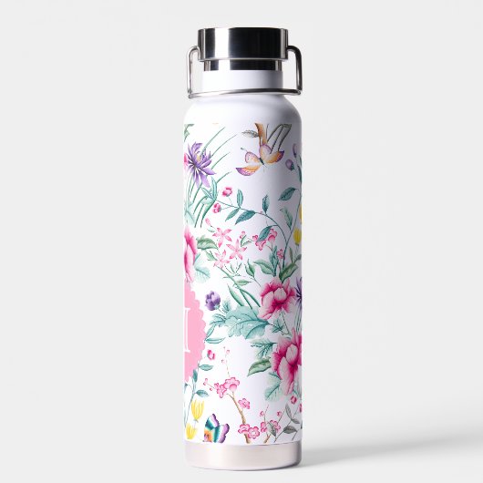 Boho Chic Blume & Butterfliegen Mit Monogramm Trinkflasche (Rückseite)