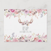 Boho Chic Blume Deer Antlers Rustic Wedding RSVP Einladungspostkarte (Vorderseite)