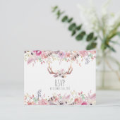 Boho Chic Blume Deer Antlers Rustic Wedding RSVP Einladungspostkarte (Stehend Vorderseite)