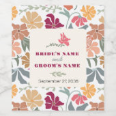 Boho-Chic-Blumen-Retro-Hochzeitsgeschenk Weinetikett (Einzelnes Label)